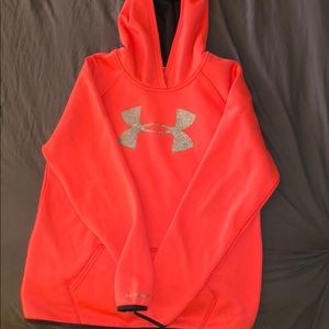 Coral under armor hoodie with silver sparkle logo